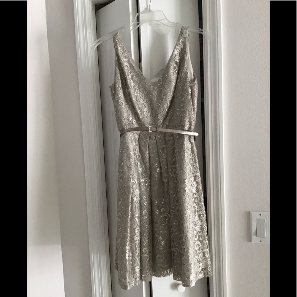 Donna Morgan Silver Lace Dress